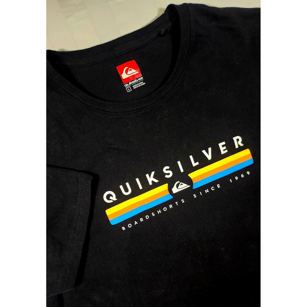 Quiksilver Mens Black Boardshorts Since 1969 Graphic Shirt Large Retro Surf 0015